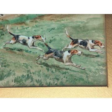 COPPIA Antico Quadro DIPINTO ACQUERELLO G. D. Rowlandson 1800 Caccia alla Volpe