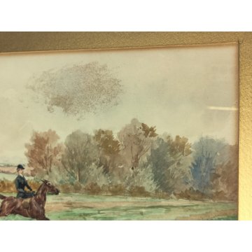 COPPIA Antico Quadro DIPINTO ACQUERELLO G. D. Rowlandson 1800 Caccia alla Volpe