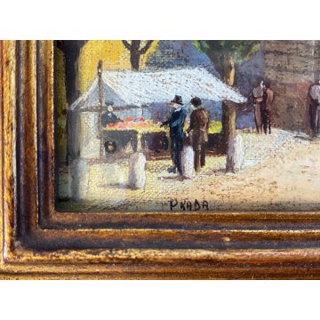 COPPIA MINIATURE OLIO Prada VECCHIA MILANO Porta Magenta Porta Garibaldi '900