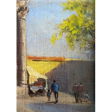 COPPIA MINIATURE OLIO Prada VECCHIA MILANO Porta Magenta Porta Garibaldi '900