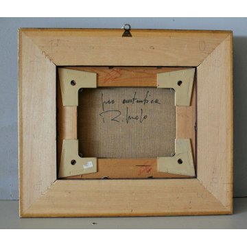 ANTICO DIPINTO OLIO TELA PAESAGGIO MONTANO ALPEGGIO NEVE BAITE CORNICE ORO '900
