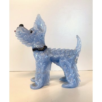 STATUETTA VETRO MURANO Barovier SCOTTISH TERRIER PULEGOSO IRIDESCENTE 15cm/h '40