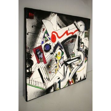 DIPINTO OLIO TELA QUADRO ASTRATTO SURREALISTA DESIGN ARTE FERRUCCIO BOCCA MILANO