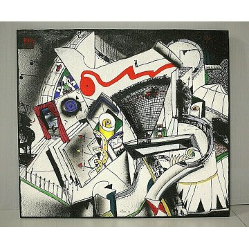 DIPINTO OLIO TELA QUADRO ASTRATTO SURREALISTA DESIGN ARTE FERRUCCIO BOCCA MILANO