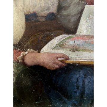 ANTICO QUADRO DIPINTO Filippo Palizzi RITRATTO GIOVANE DONNA LEGGE NAPOLI '800