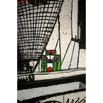 DIPINTO OLIO TELA QUADRO ASTRATTO SURREALISTA DESIGN ARTE FERRUCCIO BOCCA MILANO