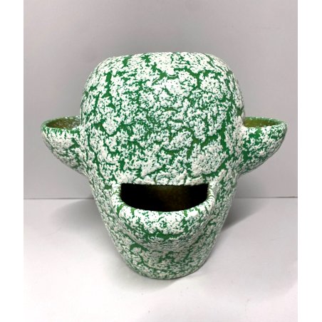 VASO CERAMICA VINTAGE ANNI '60 SMALTO VERDE BIANCO COLTIVAZIONE FRAGOLE 20cm/h