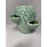 VASO CERAMICA VINTAGE ANNI '60 SMALTO VERDE BIANCO COLTIVAZIONE FRAGOLE 20cm/h