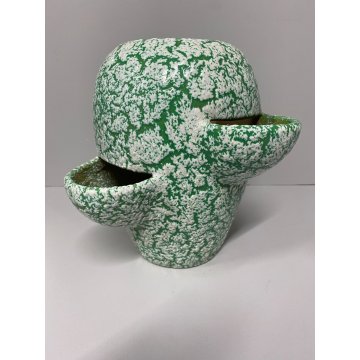 VASO CERAMICA VINTAGE ANNI '60 SMALTO VERDE BIANCO COLTIVAZIONE FRAGOLE 20cm/h
