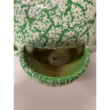 VASO CERAMICA VINTAGE ANNI '60 SMALTO VERDE BIANCO COLTIVAZIONE FRAGOLE 20cm/h