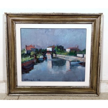 ANTICO QUADRO DIPINTO Alfredo D'Angelo 1976 PAESAGGIO Mazzorbo LAGUNA Venezia