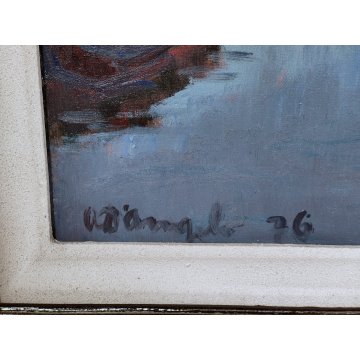 ANTICO QUADRO DIPINTO Alfredo D'Angelo 1976 PAESAGGIO Mazzorbo LAGUNA Venezia