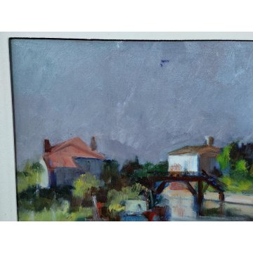 ANTICO QUADRO DIPINTO Alfredo D'Angelo 1976 PAESAGGIO Mazzorbo LAGUNA Venezia