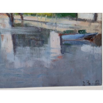 ANTICO QUADRO DIPINTO Alfredo D'Angelo 1976 PAESAGGIO Mazzorbo LAGUNA Venezia