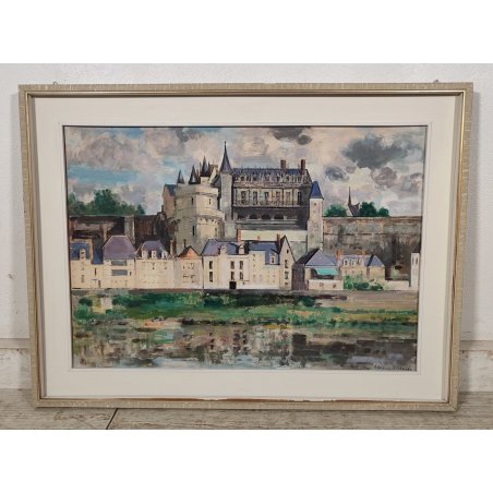 ANTICO QUADRO DIPINTO Adriano Sicbaldi 1963 PAESAGGIO Castello Amboise FRANCIA