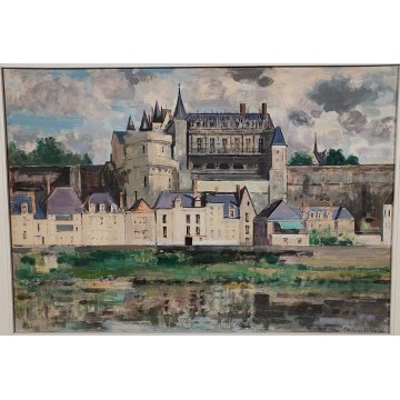 ANTICO QUADRO DIPINTO Adriano Sicbaldi 1963 PAESAGGIO Castello Amboise FRANCIA