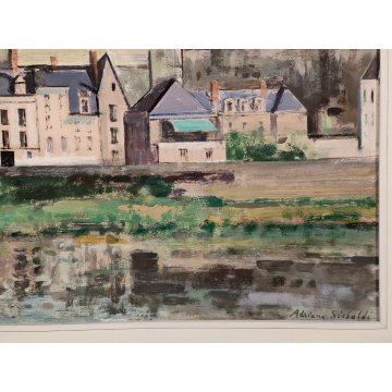 ANTICO QUADRO DIPINTO Adriano Sicbaldi 1963 PAESAGGIO Castello Amboise FRANCIA