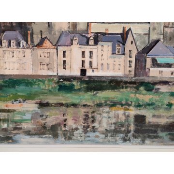 ANTICO QUADRO DIPINTO Adriano Sicbaldi 1963 PAESAGGIO Castello Amboise FRANCIA