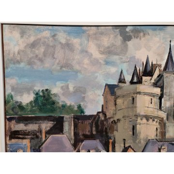 ANTICO QUADRO DIPINTO Adriano Sicbaldi 1963 PAESAGGIO Castello Amboise FRANCIA