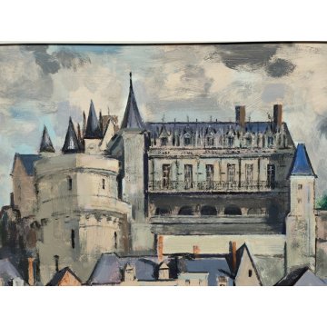 ANTICO QUADRO DIPINTO Adriano Sicbaldi 1963 PAESAGGIO Castello Amboise FRANCIA