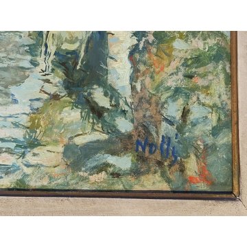 ANTICO QUADRO DIPINTO OLIO Primo Nolli EPOCA 900 PAESAGGIO MONTAGNA pecore BAITA