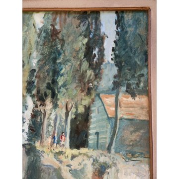 ANTICO QUADRO DIPINTO OLIO Primo Nolli EPOCA 900 PAESAGGIO MONTAGNA pecore BAITA