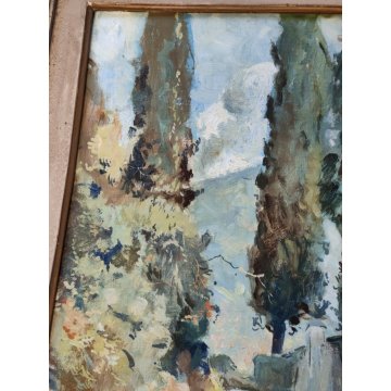 ANTICO QUADRO DIPINTO OLIO Primo Nolli EPOCA 900 PAESAGGIO MONTAGNA pecore BAITA