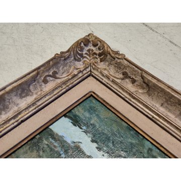 ANTICO QUADRO DIPINTO OLIO Primo Nolli EPOCA 900 PAESAGGIO MONTAGNA pecore BAITA