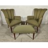 ANTICO SET SALOTTO Verde Oliva 2 POLTRONE CONCHIGLIA + POUF epoca 900 legno SALA