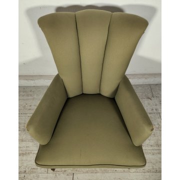 ANTICO SET SALOTTO Verde Oliva 2 POLTRONE CONCHIGLIA + POUF epoca 900 legno SALA