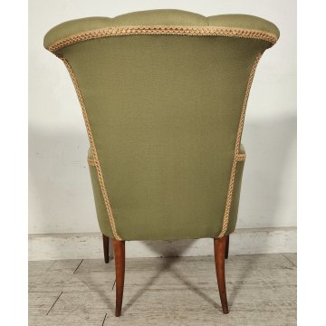ANTICO SET SALOTTO Verde Oliva 2 POLTRONE CONCHIGLIA + POUF epoca 900 legno SALA