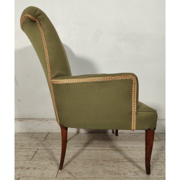 ANTICO SET SALOTTO Verde Oliva 2 POLTRONE CONCHIGLIA + POUF epoca 900 legno SALA