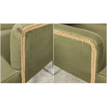 ANTICO SET SALOTTO Verde Oliva 2 POLTRONE CONCHIGLIA + POUF epoca 900 legno SALA