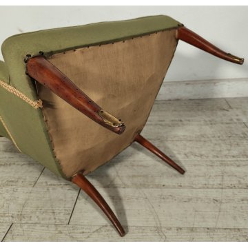 ANTICO SET SALOTTO Verde Oliva 2 POLTRONE CONCHIGLIA + POUF epoca 900 legno SALA