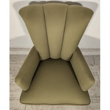 ANTICO SET SALOTTO Verde Oliva 2 POLTRONE CONCHIGLIA + POUF epoca 900 legno SALA