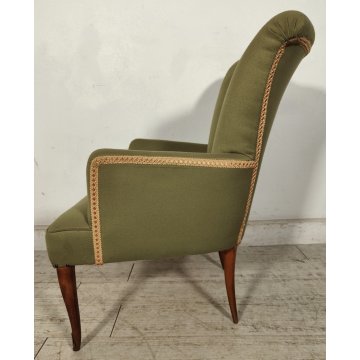 ANTICO SET SALOTTO Verde Oliva 2 POLTRONE CONCHIGLIA + POUF epoca 900 legno SALA
