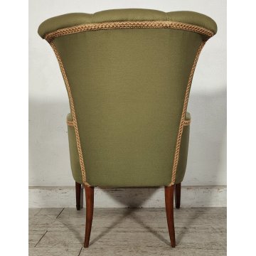 ANTICO SET SALOTTO Verde Oliva 2 POLTRONE CONCHIGLIA + POUF epoca 900 legno SALA