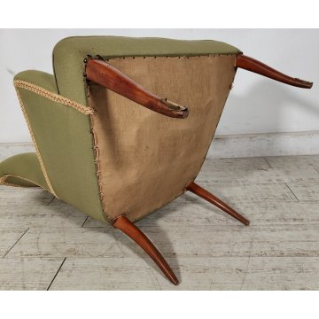 ANTICO SET SALOTTO Verde Oliva 2 POLTRONE CONCHIGLIA + POUF epoca 900 legno SALA