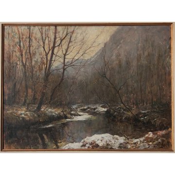 ANTICO QUADRO DIPINTO OLIO G. Cappa Legora PAESAGGIO Mattino d'inverno FERIOLO