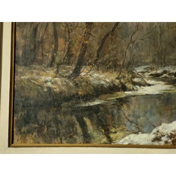 ANTICO QUADRO DIPINTO OLIO G. Cappa Legora PAESAGGIO Mattino d'inverno FERIOLO