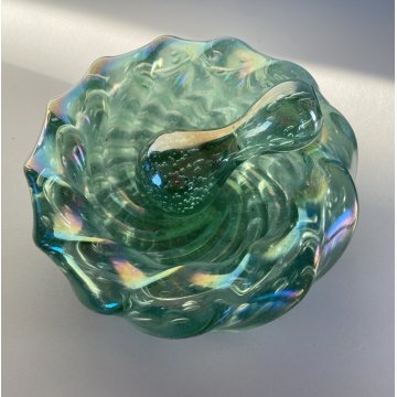 BOWL con PESTELLO VETRO MURANO Barovier&Toso CANGIANTE COSTOLATO VERDE ACQUA '40