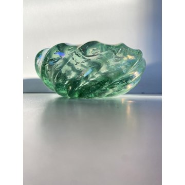 BOWL con PESTELLO VETRO MURANO Barovier&Toso CANGIANTE COSTOLATO VERDE ACQUA '40