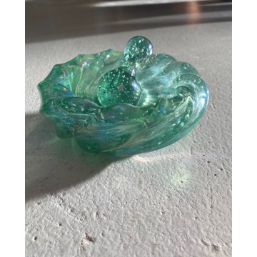 BOWL con PESTELLO VETRO MURANO Barovier&Toso CANGIANTE COSTOLATO VERDE ACQUA '40