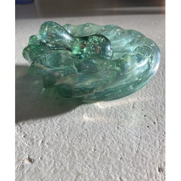 BOWL con PESTELLO VETRO MURANO Barovier&Toso CANGIANTE COSTOLATO VERDE ACQUA '40