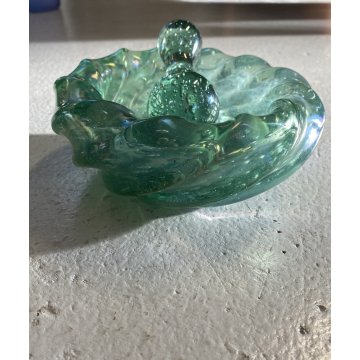 BOWL con PESTELLO VETRO MURANO Barovier&Toso CANGIANTE COSTOLATO VERDE ACQUA '40