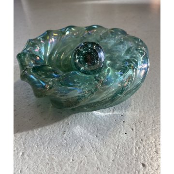 BOWL con PESTELLO VETRO MURANO Barovier&Toso CANGIANTE COSTOLATO VERDE ACQUA '40