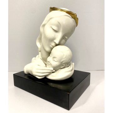 SCULTURA PORCELLANA MADONNA GESU BAMBINO Rosenthal 18cm/h BASAMENTO LEGNO '900