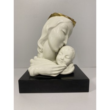 SCULTURA PORCELLANA MADONNA GESU BAMBINO Rosenthal 18cm/h BASAMENTO LEGNO '900
