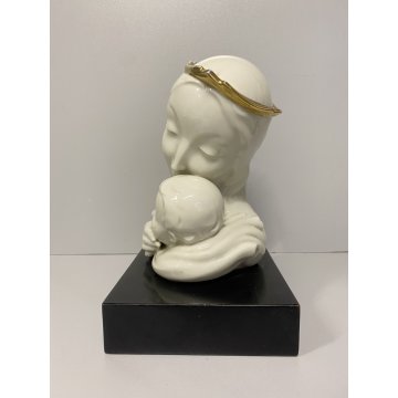 SCULTURA PORCELLANA MADONNA GESU BAMBINO Rosenthal 18cm/h BASAMENTO LEGNO '900