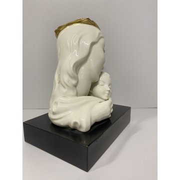 SCULTURA PORCELLANA MADONNA GESU BAMBINO Rosenthal 18cm/h BASAMENTO LEGNO '900